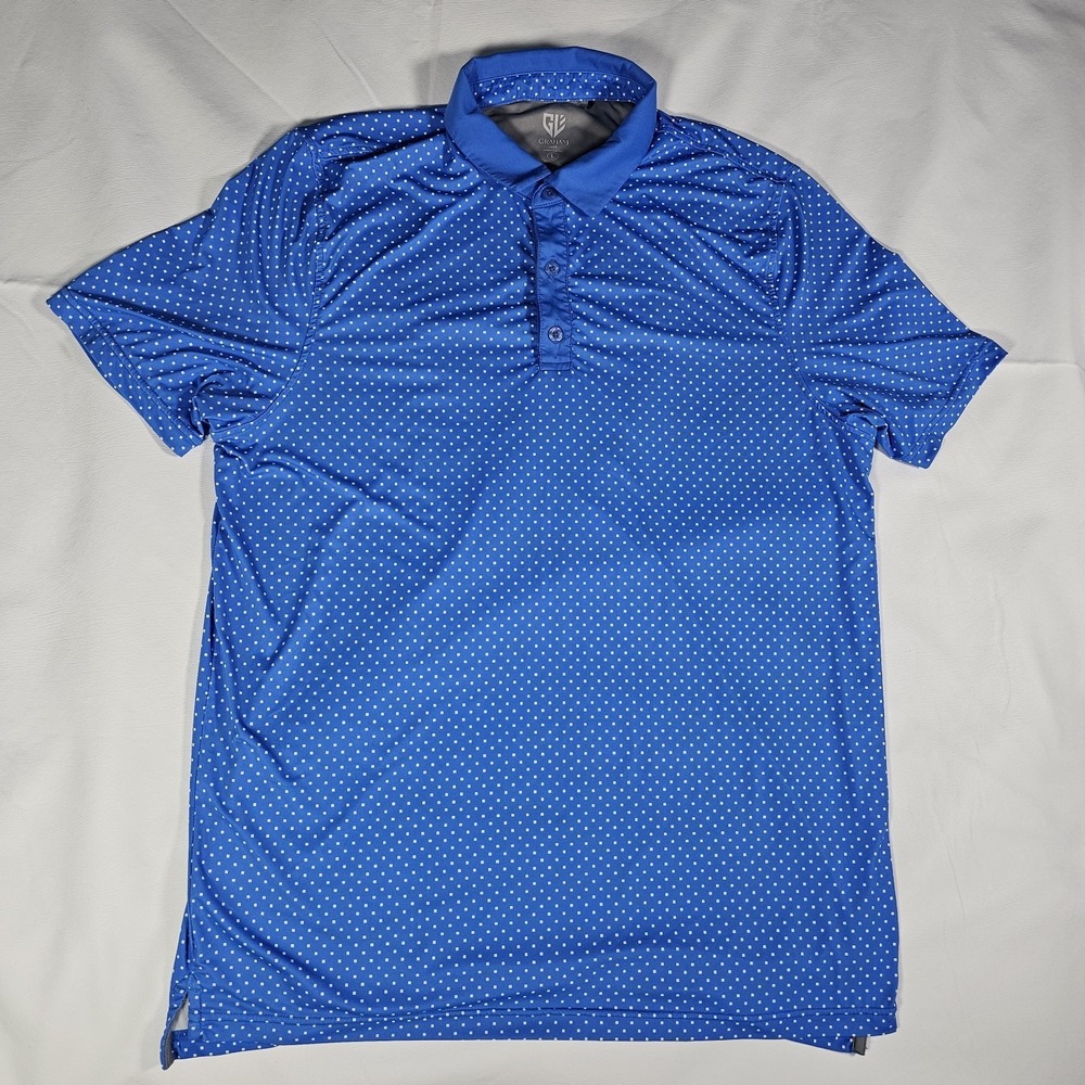 Graham Luxe Polo Shirt Mens Large Blue Performance Golf Stretch Dot